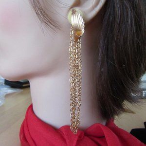 Gold tone 4" long dangling chain pierced earrings